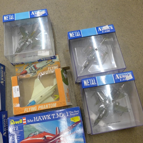 705 - A Hales Flying Phantom, a Revell Hank MK1 model kit and five Arrow Collection model aircraft