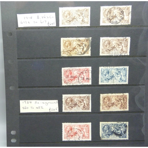 796 - Stamps:- GB seahorses, all the listed shades for Bradley Wilkinson & Co., 1918 and 1934 sets