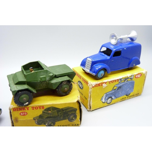 798 - Three Dinky Toys - Scout Car, Loud Speaker van and TV Roving eye