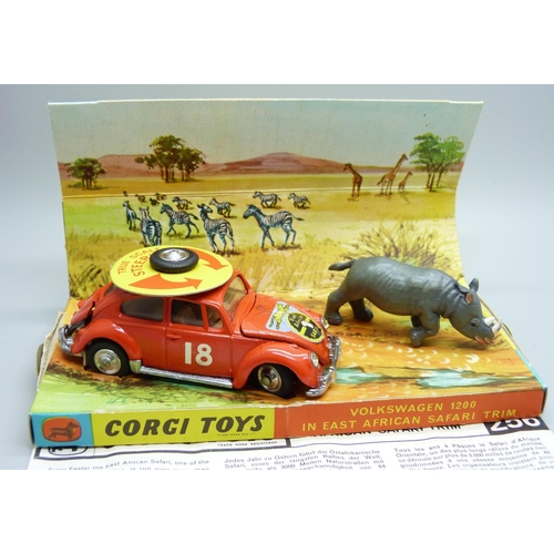 800 - A Corgi Toys no. 256 Volkswagen 1200 East Africa with plastic rhinoceros, reproduction box