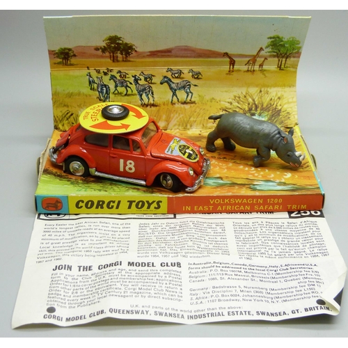 800 - A Corgi Toys no. 256 Volkswagen 1200 East Africa with plastic rhinoceros, reproduction box