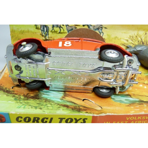 800 - A Corgi Toys no. 256 Volkswagen 1200 East Africa with plastic rhinoceros, reproduction box