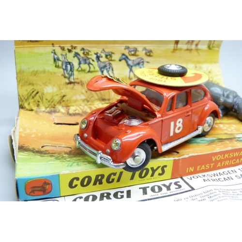 800 - A Corgi Toys no. 256 Volkswagen 1200 East Africa with plastic rhinoceros, reproduction box