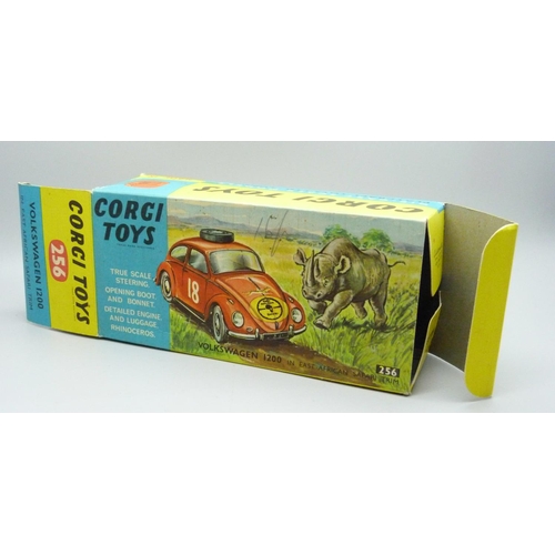 800 - A Corgi Toys no. 256 Volkswagen 1200 East Africa with plastic rhinoceros, reproduction box