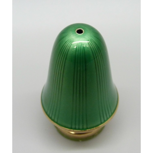 833 - A David Andersen silver salt cellar in green enamel, circa 1970