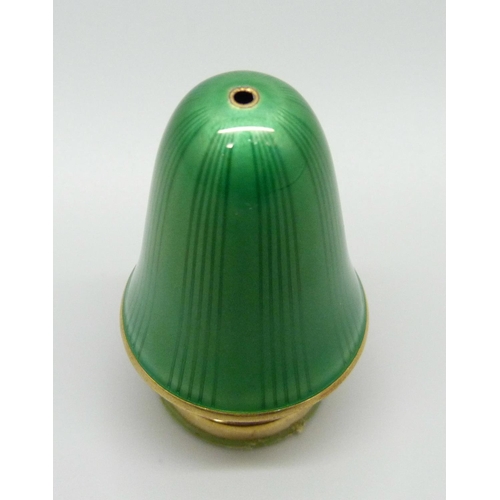 834 - A David Andersen silver salt cellar in green enamel, circa 1970