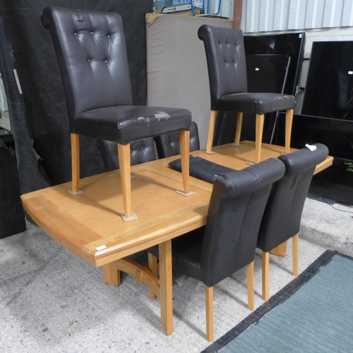 3305 - Oxford Seven Piece Oak Extending Dining Set:- Table and Six Upholstered Chairs, (marked top & damage... 