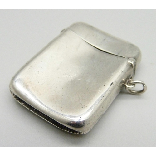 837 - A silver vesta case with gold cartouche, Birmingham 1901, Samuel M. Levi, 37g