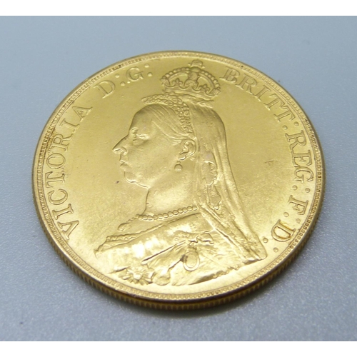 838 - A Victoria 1887 Jubilee £5 gold coin