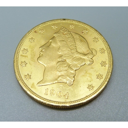 839 - A USA 1904 Liberty Twenty Dollars gold coin, 33.4g