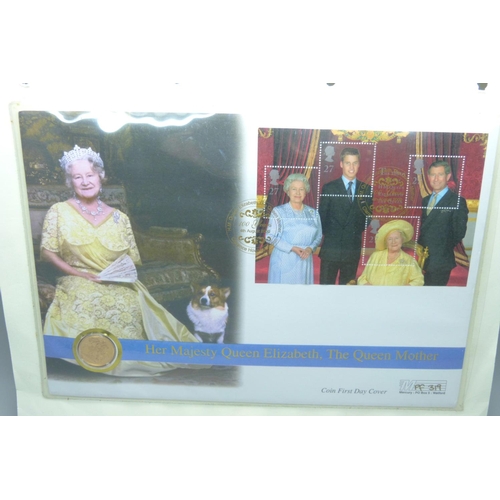 901 - A 2000 gold proof full sovereign coin cover, Queen Mother's 100th Birthday, limited edition