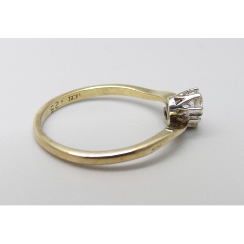 946 - A 9ct gold and two stone diamond ring, 1.5g, M