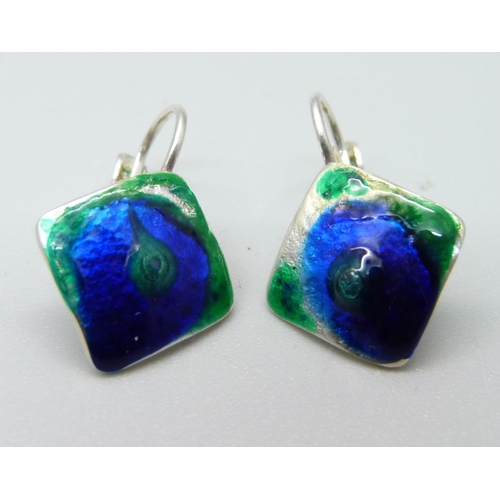 949 - A pair of silver and enamel earrings, enamel a/f