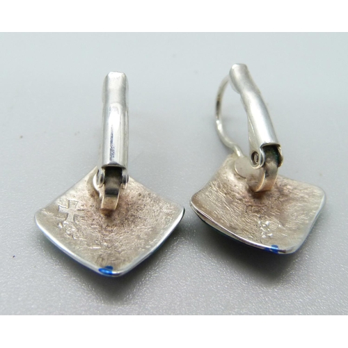 949 - A pair of silver and enamel earrings, enamel a/f