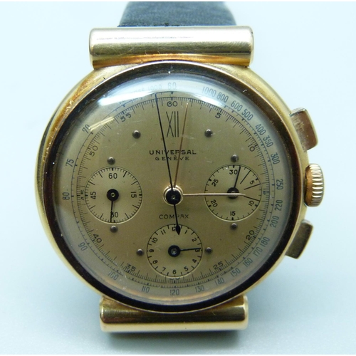 957 - An 18ct gold chronograph wristwatch, Universal Geneve Compax, 33mm case