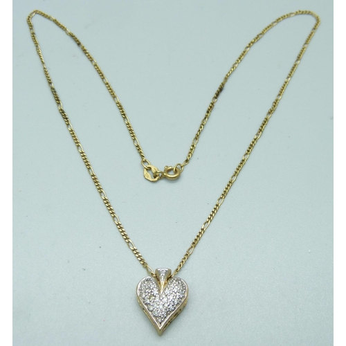 966 - An 18ct gold chain with 14ct gold and diamond encrusted heart pendant, total weight 5.2g