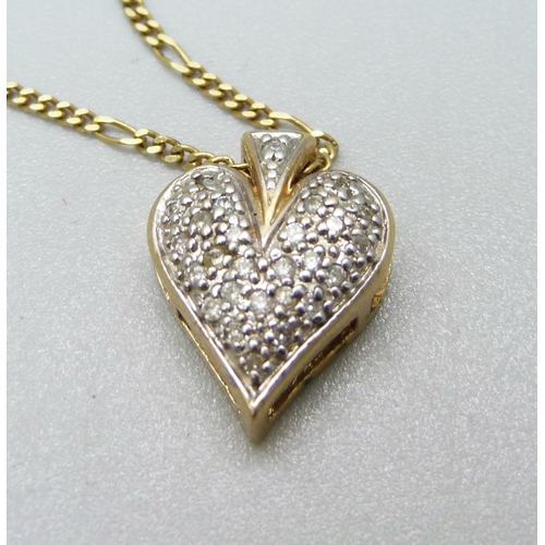 966 - An 18ct gold chain with 14ct gold and diamond encrusted heart pendant, total weight 5.2g