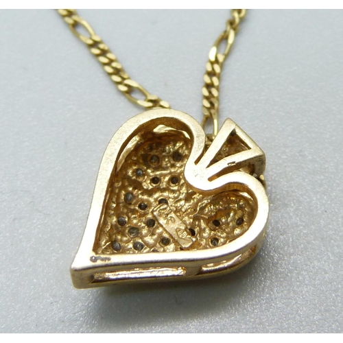 966 - An 18ct gold chain with 14ct gold and diamond encrusted heart pendant, total weight 5.2g