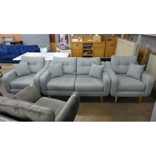 1478 - An Alice blue button back upholstered two seater sofa and a pair of armchairs