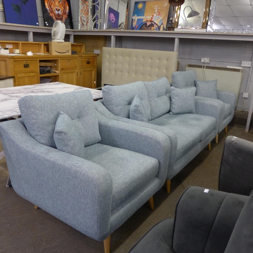 1478 - An Alice blue button back upholstered two seater sofa and a pair of armchairs