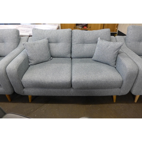 1478 - An Alice blue button back upholstered two seater sofa and a pair of armchairs