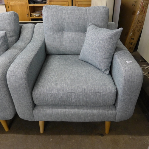 1478 - An Alice blue button back upholstered two seater sofa and a pair of armchairs