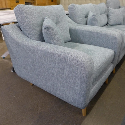 1478 - An Alice blue button back upholstered two seater sofa and a pair of armchairs