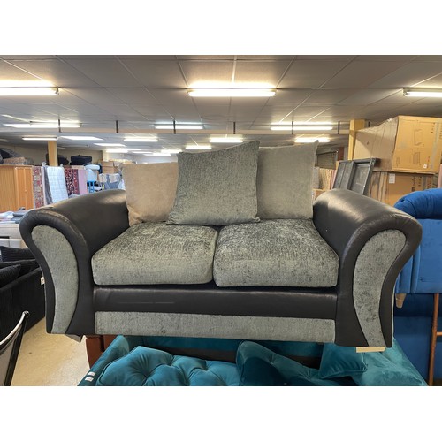 1552 - A teal velvet three seater sofa (damaged) and a small grey two seater sofa (missing cushions)