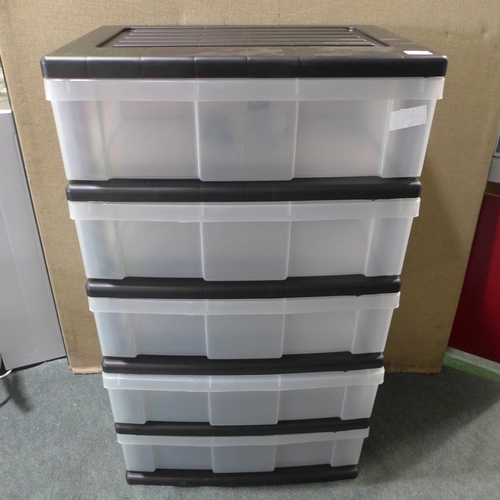 3024 - Black plastic five drawer storage unit