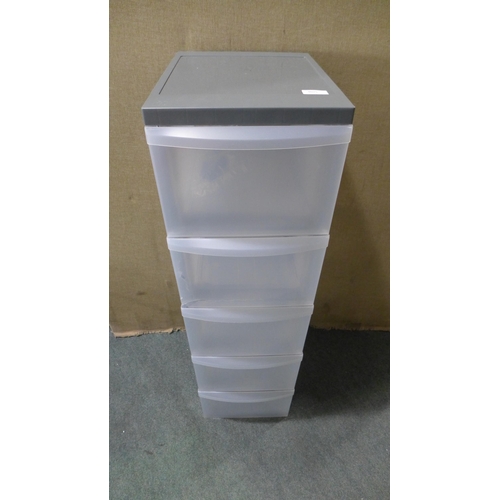 3025 - Grey plastic five drawer tall storage unit