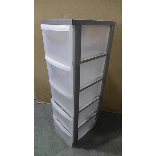 3025 - Grey plastic five drawer tall storage unit