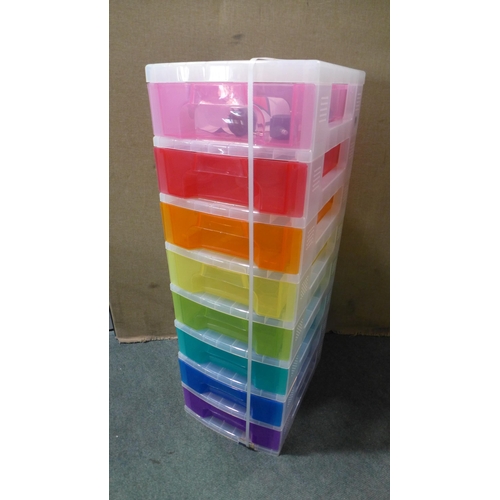 3026 - Multi-coloured plastic eight drawer tall storage unit