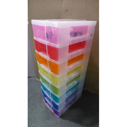 3026 - Multi-coloured plastic eight drawer tall storage unit