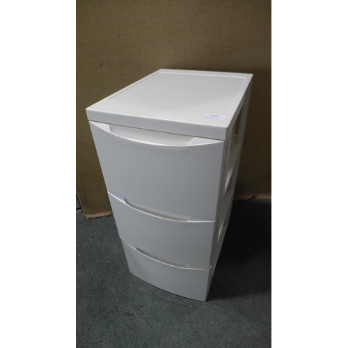 3027 - White plastic three drawer storage unit