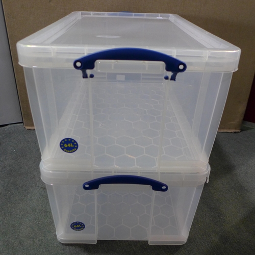 3029 - 2 Really Useful Box, 64l containers with lids