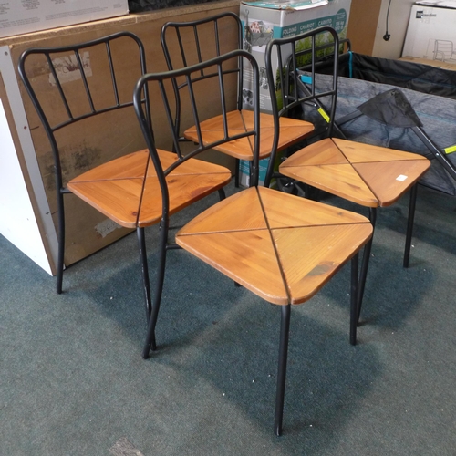 3035 - A set of four pine/metal framed industrial style dining chairs