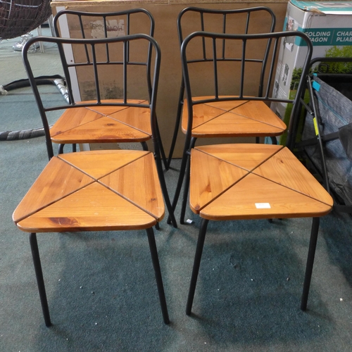 3035 - A set of four pine/metal framed industrial style dining chairs