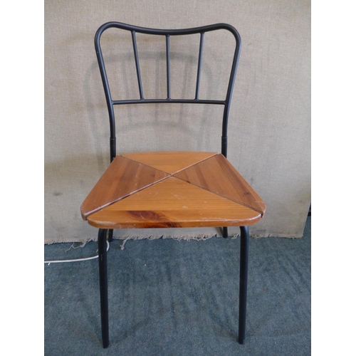 3035 - A set of four pine/metal framed industrial style dining chairs