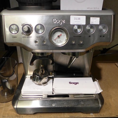 3138 - Sage Pump Coffee Machine, original RRP £449.99 + VAT (290-260) * This lot is subject to VAT