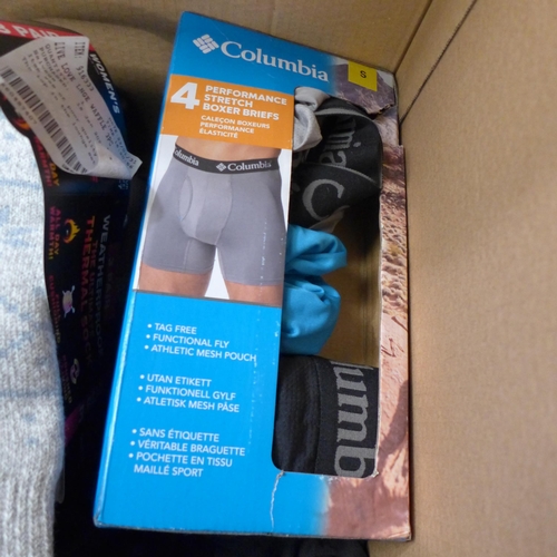 3335 - Box of mixed sized/style underwear/socks/Spyder tops  * This lot is subject to VAT