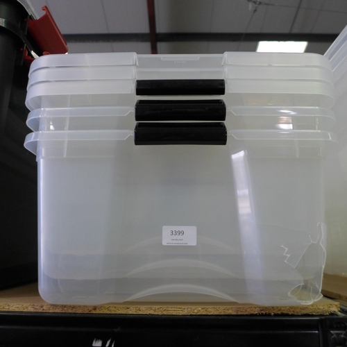 3399 - 3 Plastic storage containers (damaged)