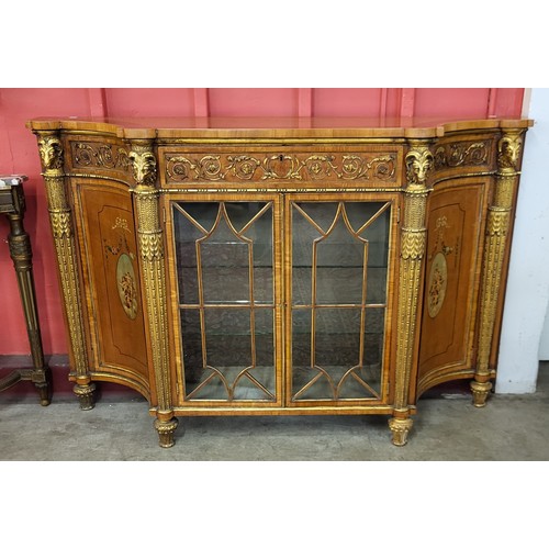 90 - A Victorian Sheraton Revival painted satinwood and parcel gilt credenza