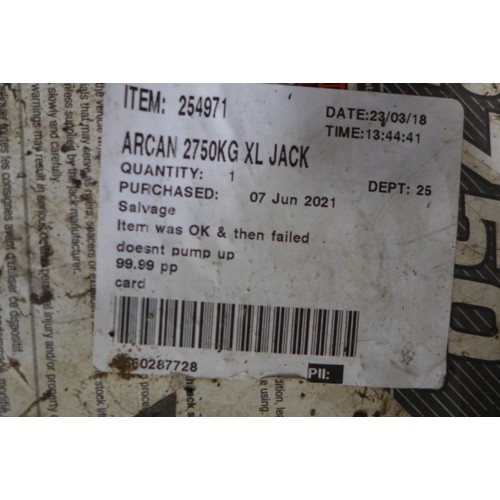 3308 - Arcan 2750kg XL Jack (model:- XL2750EU), original RRP £132.99 + VAT (289-143) * This lot is subject ... 