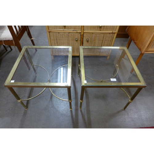 107 - A pair of Italian square brass and glass topped coffee tables