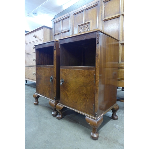 116 - A pair of Queen Anne style figured walnut pot cupboards