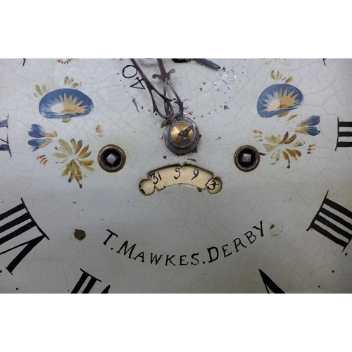 131 - A George III pine 30-hour longcase clock, the painted dial signed Thomas Mawkes, Derby