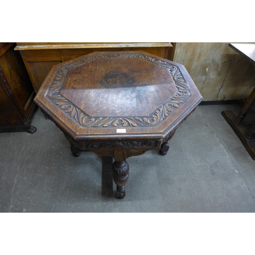 142 - A Victorian Jacobean Revival carved oak octagonal centre table