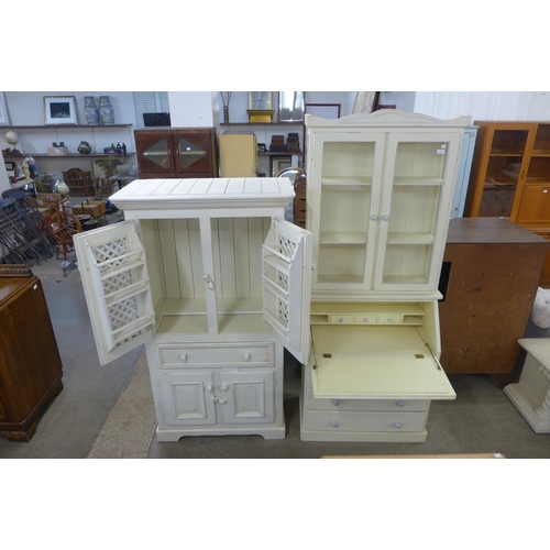 237 - A painted bureau bookcase and a cupboard