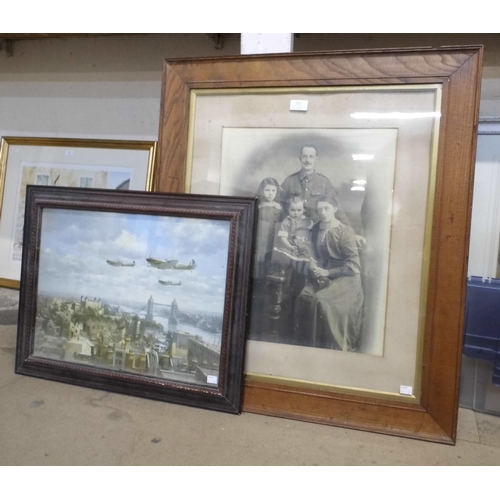 313 - A Victorian photographic family portrait print and a Spitfire print