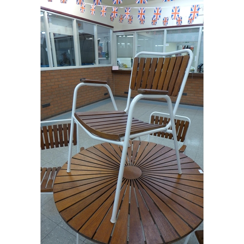 36C - A Danish Daneline teak and white tubular metal garden table and four chairs